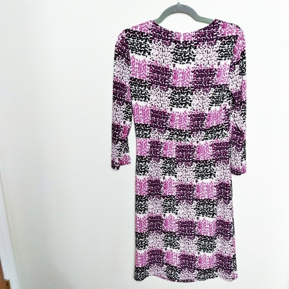 Eliza J Purple and Black Dotted Check Print Quarter Sleeve Gathered Dress - Picture 2 of 9